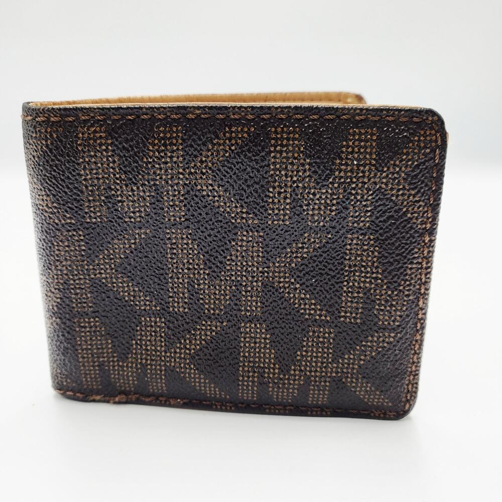 Michael Kors Textured Brown Signature Logo Print Men's Bifold Wallet Classic